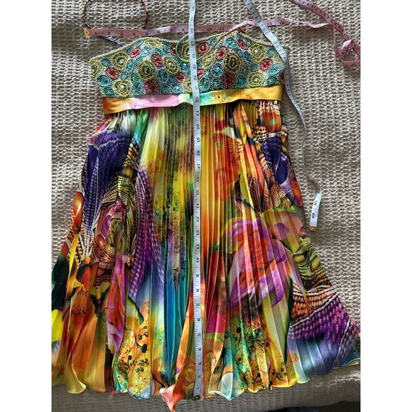 Sherri Hill Beaded Digital Print‎ Pleated Dress 4 Homecoming Party - Picture 5 of 6